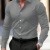 Men's Shirt Business Button Down Shirt Summer Solid Color Long Sleeve Lapel Vacation Shirt Fashion Temperament Casual Tops - Image 9