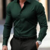Men's Shirt Business Button Down Shirt Summer Solid Color Long Sleeve Lapel Vacation Shirt Fashion Temperament Casual Tops - Image 5