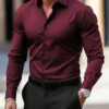 Men's Shirt Business Button Down Shirt Summer Solid Color Long Sleeve Lapel Vacation Shirt Fashion Temperament Casual Tops - Image 10