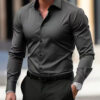 Men's Shirt Business Button Down Shirt Summer Solid Color Long Sleeve Lapel Vacation Shirt Fashion Temperament Casual Tops - Image 8