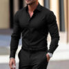 Men's Shirt Business Button Down Shirt Summer Solid Color Long Sleeve Lapel Vacation Shirt Fashion Temperament Casual Tops - Image 4