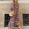 Summer Women's Vintage Printed Bohemian Dress Elegant Ladies Casual Loose V-Neck Short Sleeve Long Dresses - Image 10